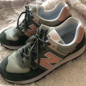 New Balance 574 Green and Peach/Pink